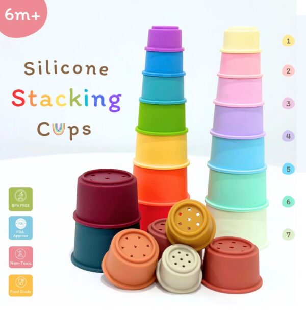 ของเล่นตัวต่อซิลิโคน 7 ชั้น Food Grade Silicone | Silicone Stacking Cup BPA FREE
