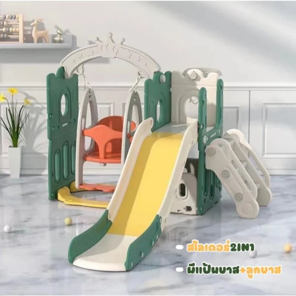 สีเขียว สไลเดอร์เด็ก สไลเดอร์ชิงช้ารุ่นใหม่3in1 แยกประกอบได้ สไลเดอร์ปราสาทน้อย NP.012